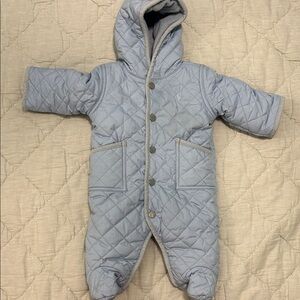 Ralph Lauren Quilted Light Blue Hooded Footie